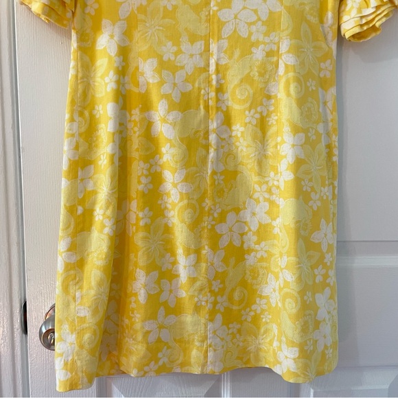 Lilly Pulitzer Linen Yellow Floral Ruffle Dress 6 - Picture 9 of 13